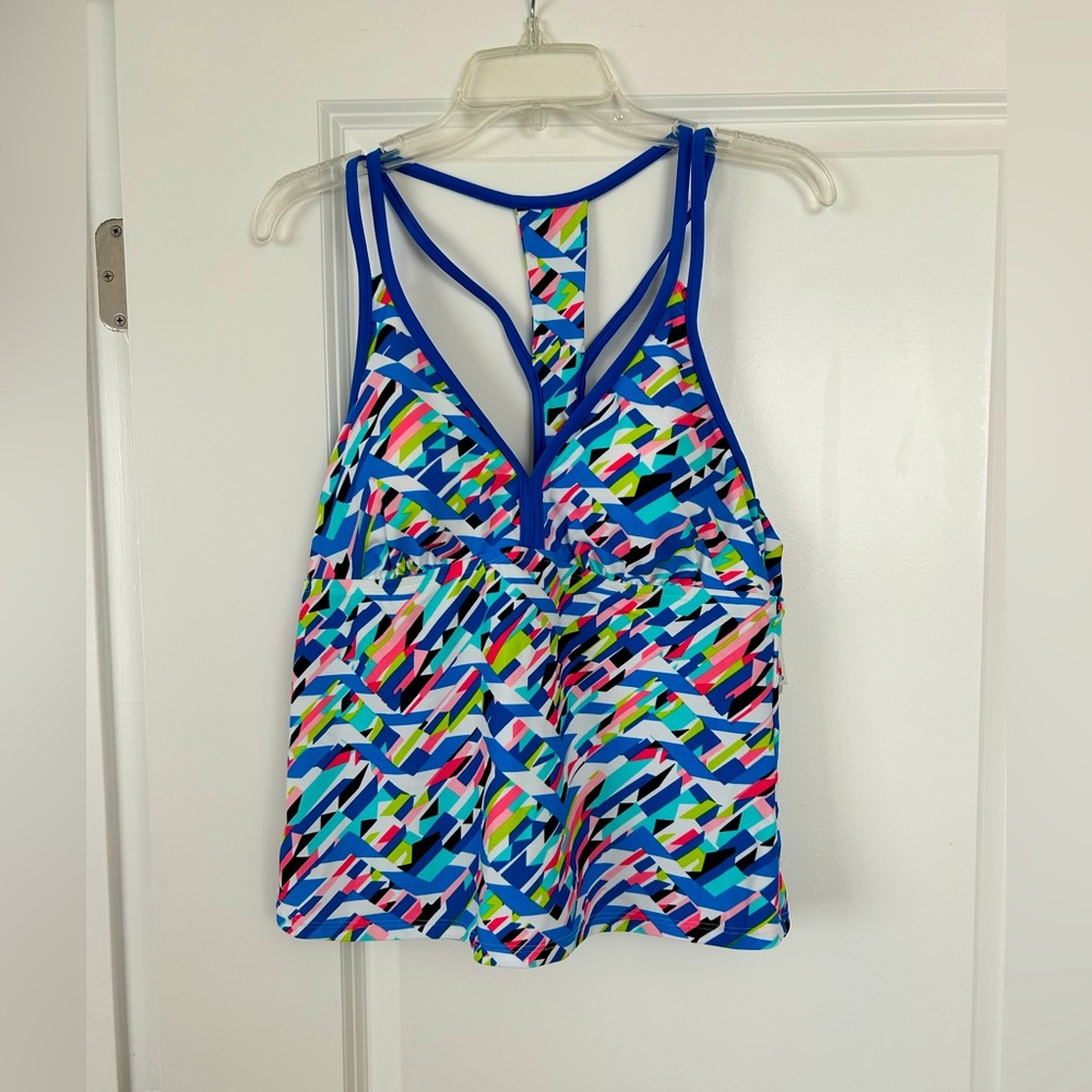 NWT Women’s Blue Printed Go Gossip Swim Tankini Top - Sz L